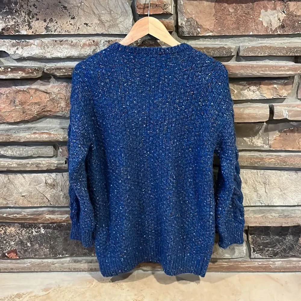 Adrienne Vittadini Blue Speckled V-Neck Knit Sweater